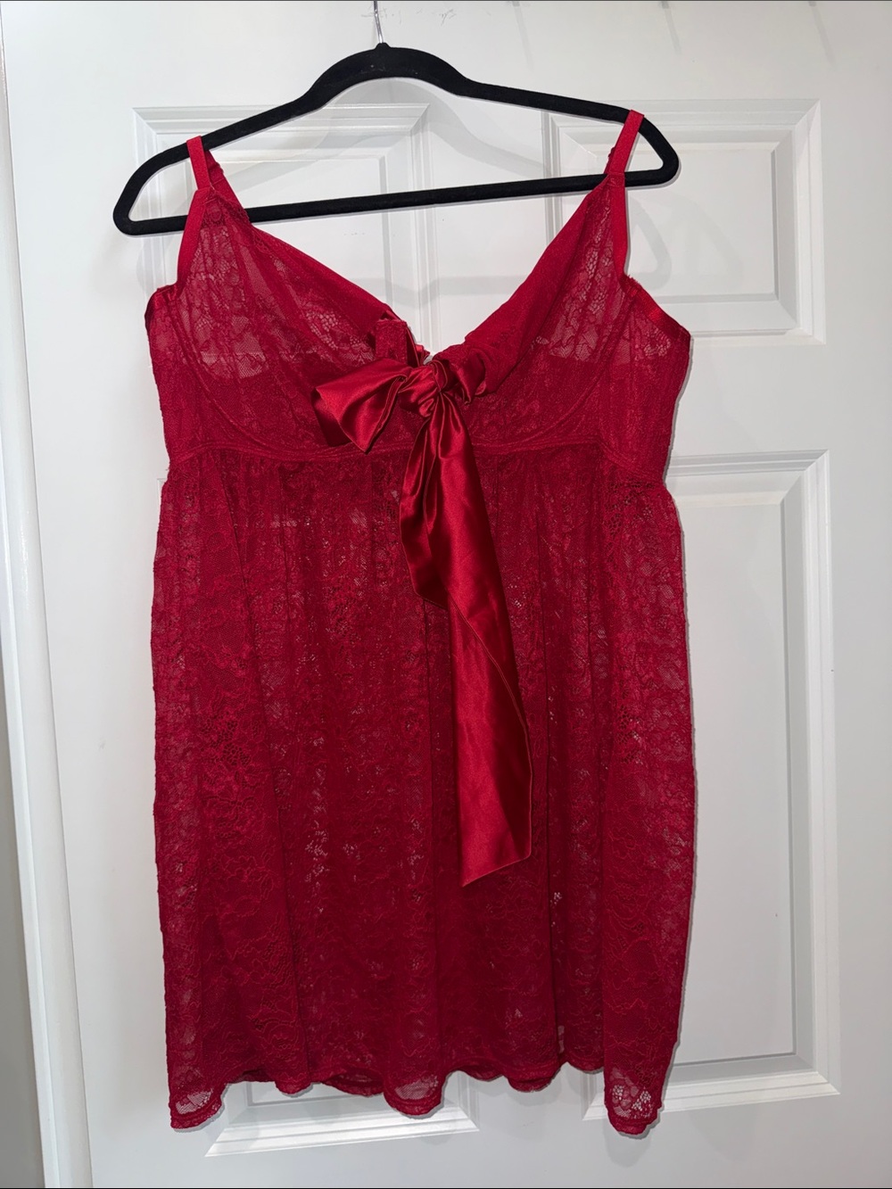 Red Lace Satin-Tie Babydoll Chemise